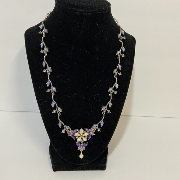 Iridescent Crystal Floral Statement Necklace - Picture 6 of 14